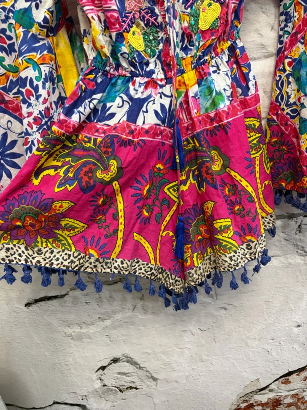 Antica Sartorial Positano Bohemian Shorts Romper Tassels Beaded Fruit Front - Picture 7 of 9